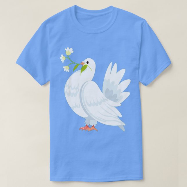 T-shirt pigeon oiseau transportant des fleurs en beige (Design devant)