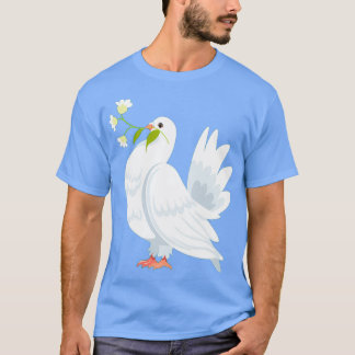 T-shirt pigeon oiseau transportant des fleurs en beige