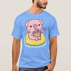 T-shirt Piggy Gourmande Sur Flotte De La Piscine Et Boire