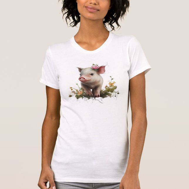 T-shirt Piglet bébé mignonne avec fleurs (Devant)