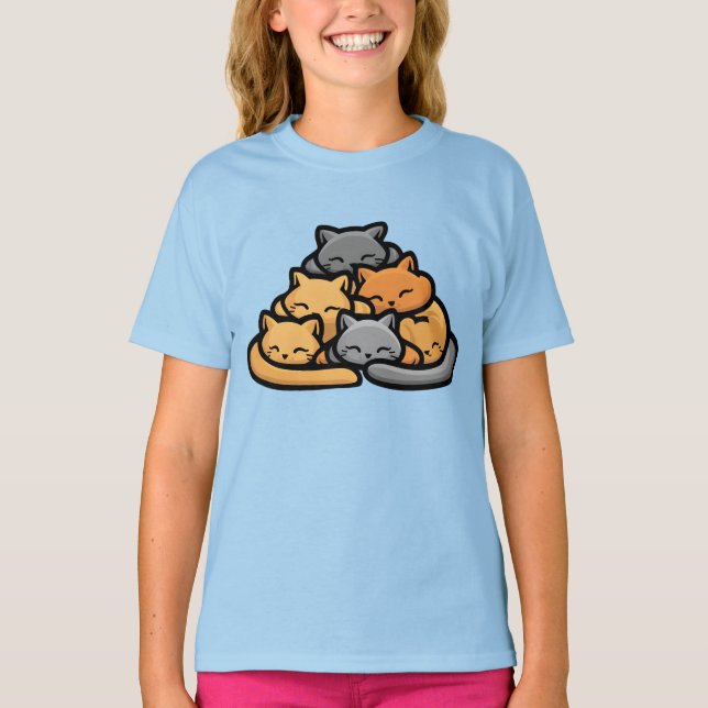 T-shirt Pile De Kitty Cats Drôle Mignonne Amoureux des cha (Devant)