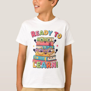 T-shirt Pile de livres Kawaii souriants – Amusement de ren