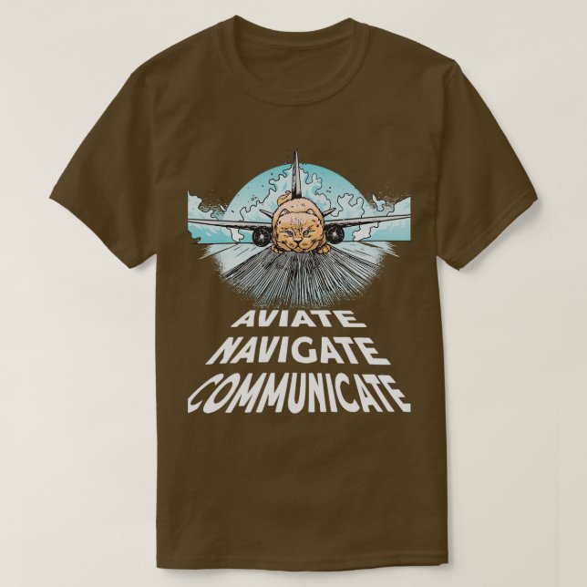 T-shirt Pilote Aviate Naviguer Communiquer Plan de Chat (2 (Design devant)