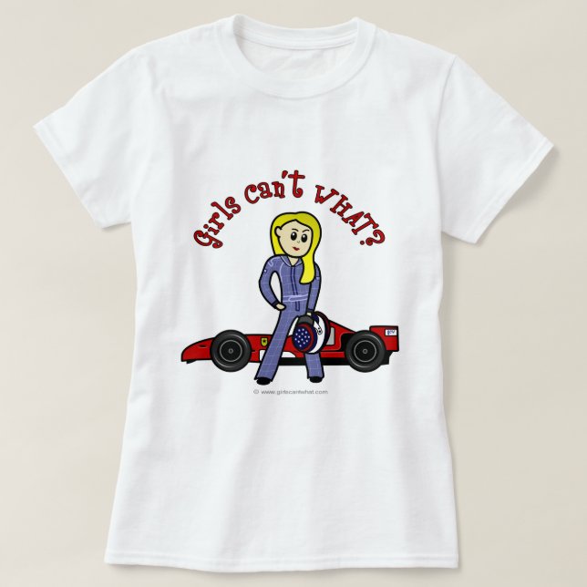 T-shirt Pilote de voiture de course de Blonde (Design devant)