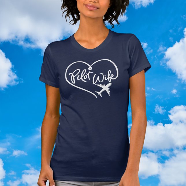 T-shirt Pilote Femme White Coeur bouché avec avion Marine  (Créateur téléchargé)