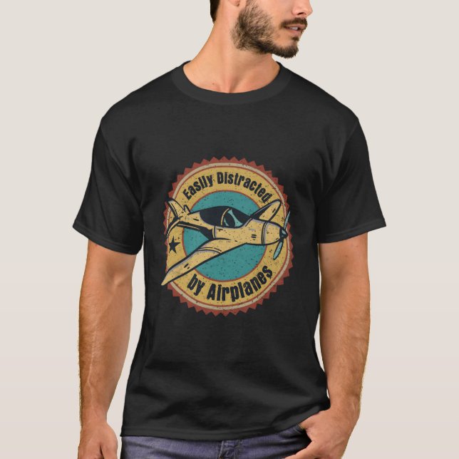 T-shirt Pilote Volant Facilement Distrait Par Les Avions (Devant)
