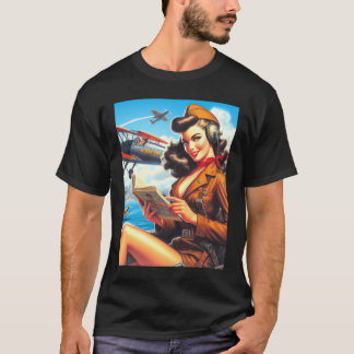 T-shirt Pin-up de l'avion vintage