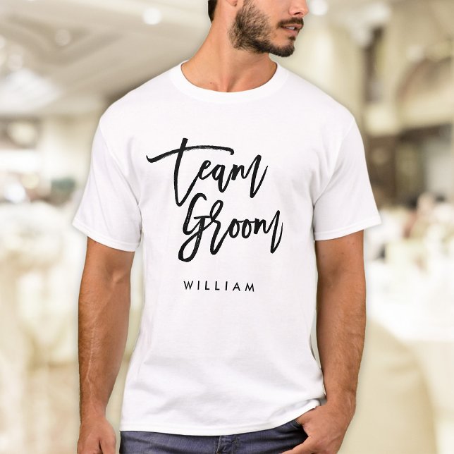 T-shirt Pinceau tendance chic écriture noire équipe Groom (Créateur téléchargé)