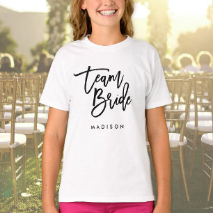 T-shirt Pinceau tendance chic écriture noire Équipe mariée