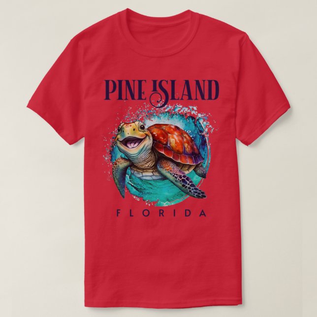 T-shirt Pine Island Florida Aquarelle Joyeuse tortue de me (Design devant)
