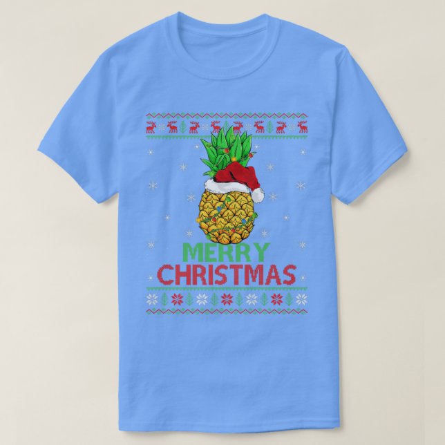 T-shirt Pineapple Fruit Xmas Lights Ugly Pineapple Merry C (Design devant)