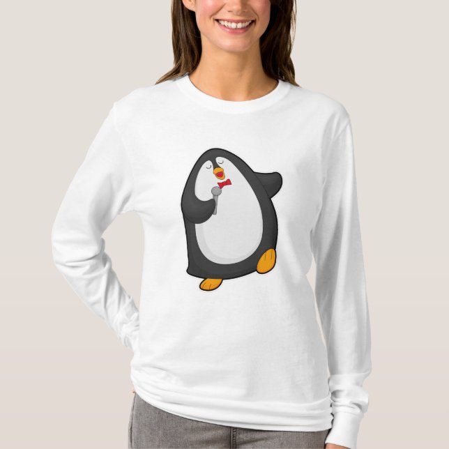 T-shirt Pingouin à chanter avec microphone et Cravate (Devant)