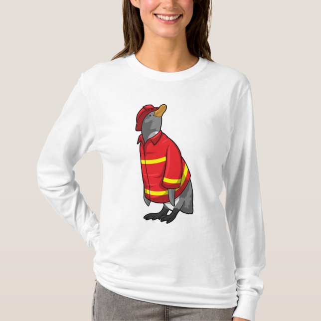 T-shirt Pingouin as Firefighter with Helmet (Devant)