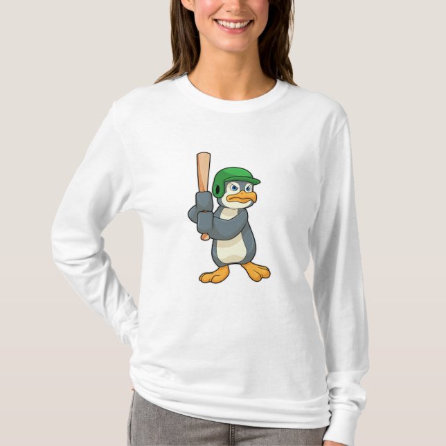 T-shirt Pingouin au baseball avec batte et casque de baseb (Devant)