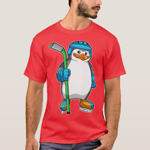 T-shirt Pingouin au hockey sur glace avec bâton de hockey 
