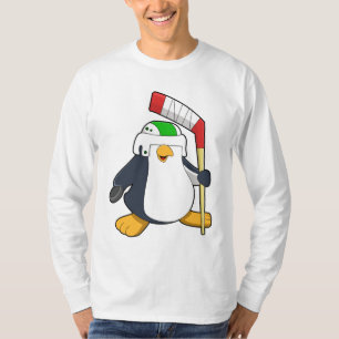 T-shirt Pingouin au hockey sur glace avec bâton de hockey