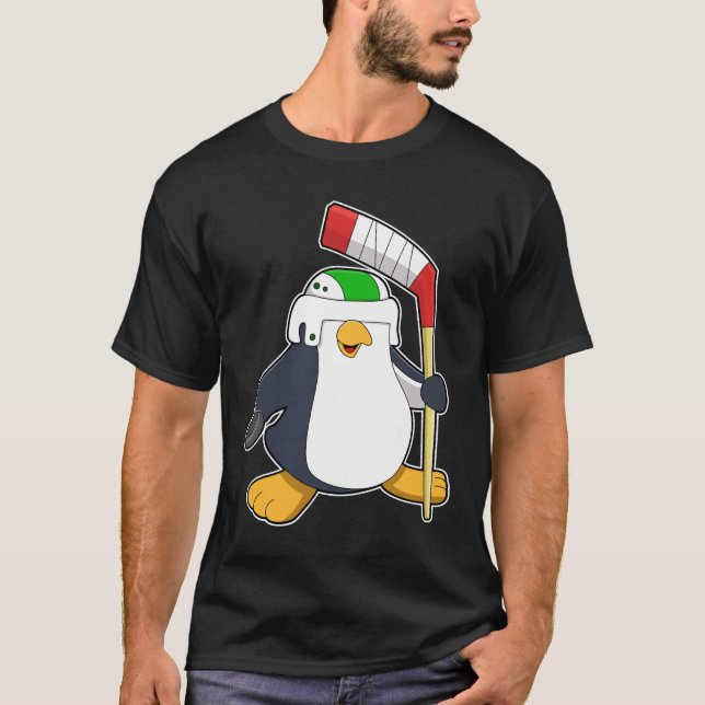 T-shirt Pingouin au hockey sur glace avec bâton de hockey  (Devant)