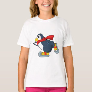 T-shirt Pingouin au patinage sur glace avec patins sur gla