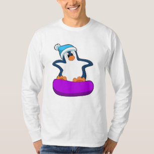 T-shirt Pingouin au snowboard avec snowboard