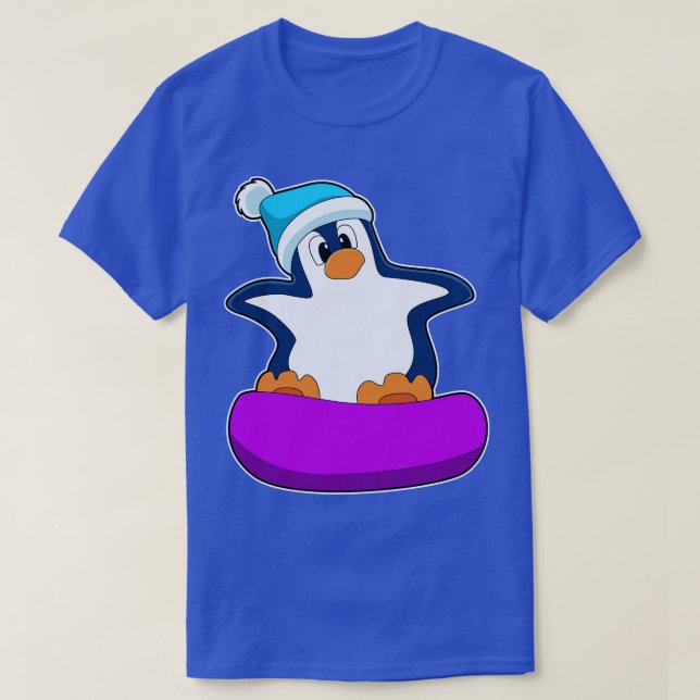 T-shirt Pingouin au snowboard avec snowboard (Design devant)