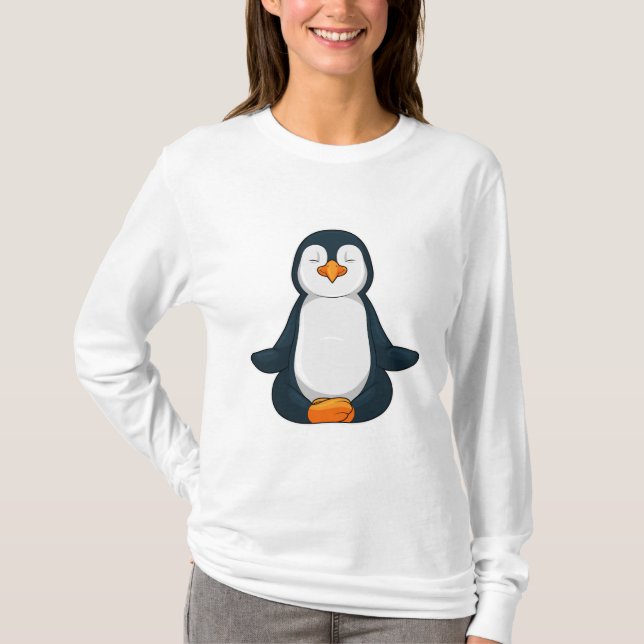 T-shirt Pingouin au Yoga Fitness en Assis (Devant)