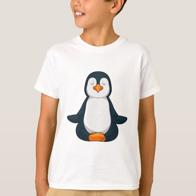 T-shirt Pingouin au Yoga Fitness en Assis (Devant)