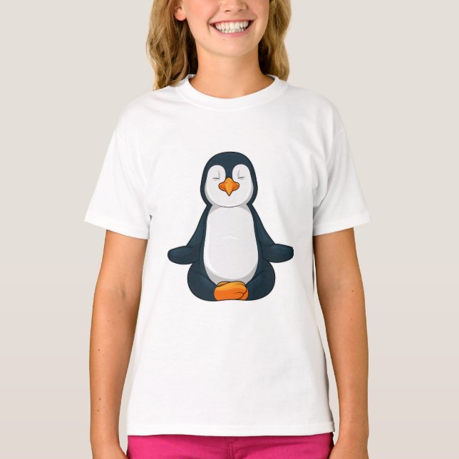 T-shirt Pingouin au Yoga Fitness en Assis (Devant)