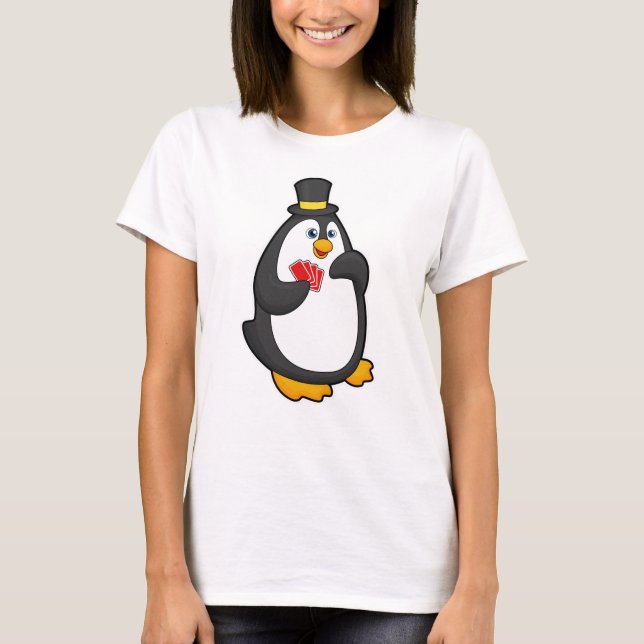 T-shirt Pingouin avec Casquette au Poker avec cartes de Po (Devant)