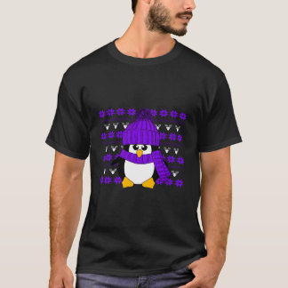T-shirt Pingouin Avec Casquette Violet Et Écharpe Laid Noë