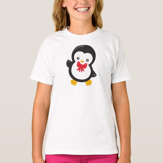 T-shirt Pingouin Avec Cravate De Bow, Pingouin Mignonne, P (Devant)
