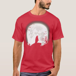 T-shirt Pingouin avec grand lune halloween arrière - plan