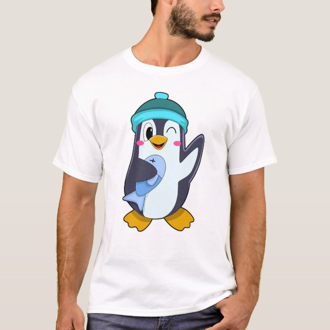 T-shirt Pingouin avec poisson et Casquette (Devant)