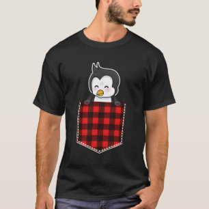 T-shirt Pingouin Chaud Cute En Poche Rouge Et Noir Pékin O
