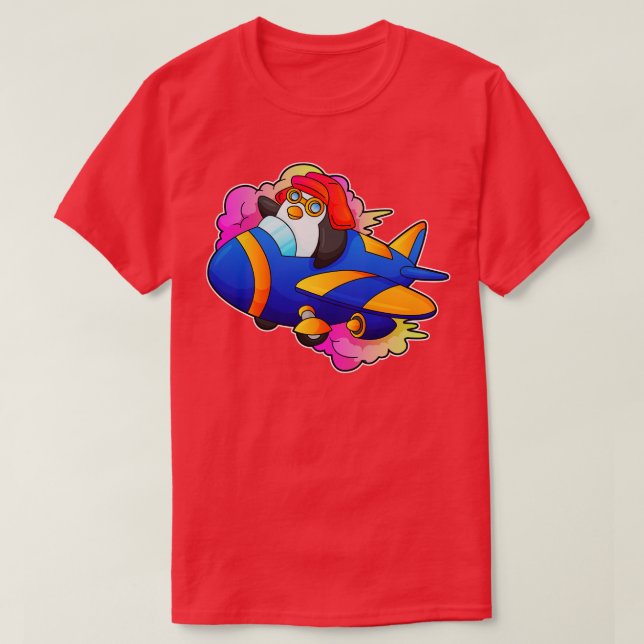 T-shirt Pingouin comme pilote avec avion (Design devant)