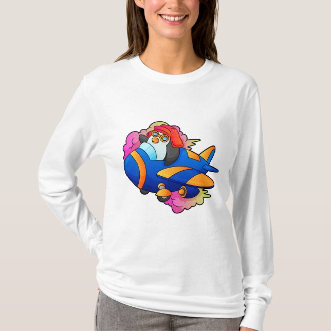T-shirt Pingouin comme pilote avec avion (Devant)
