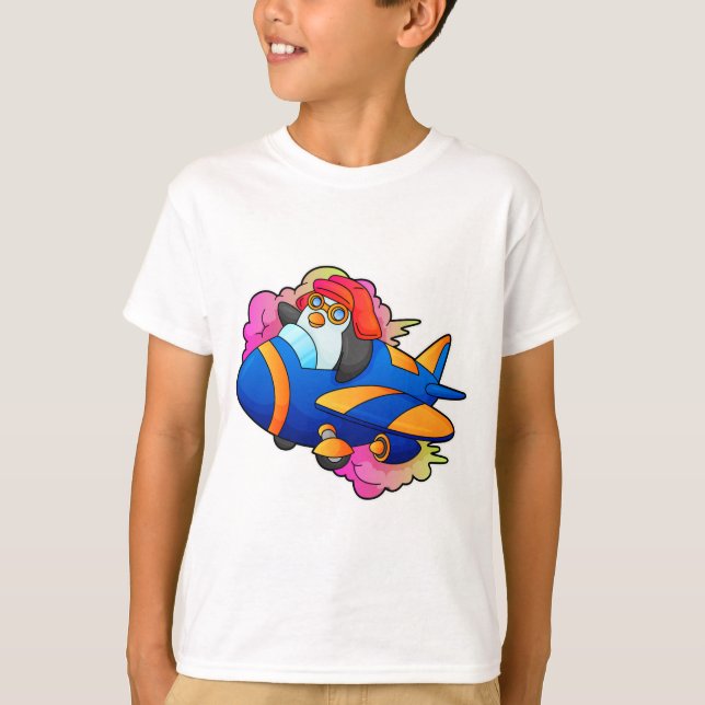 T-shirt Pingouin comme pilote avec avion (Devant)