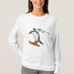 T-shirt Pingouin comme Saut à ski avec Ski