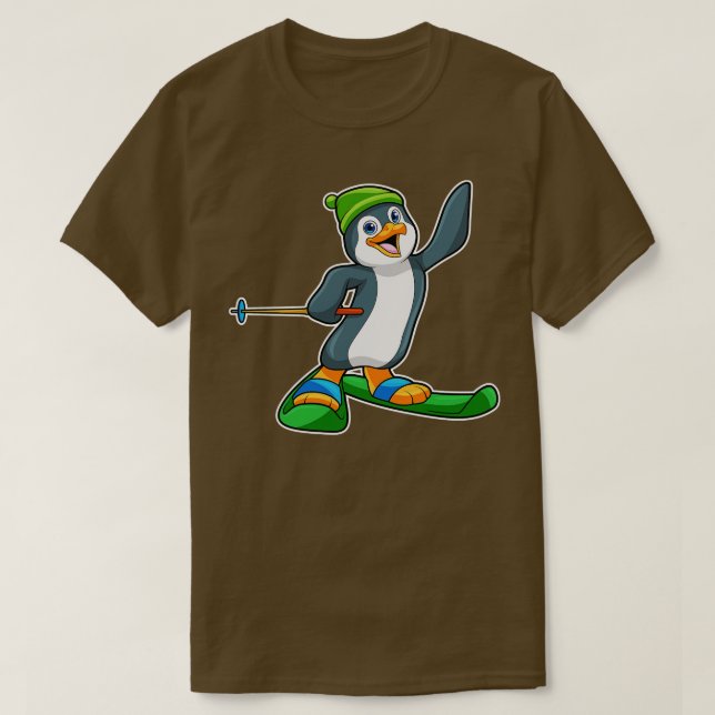 T-shirt Pingouin comme skieur avec Casquette de ski (Design devant)