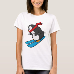 T-shirt Pingouin comme skieur avec ski