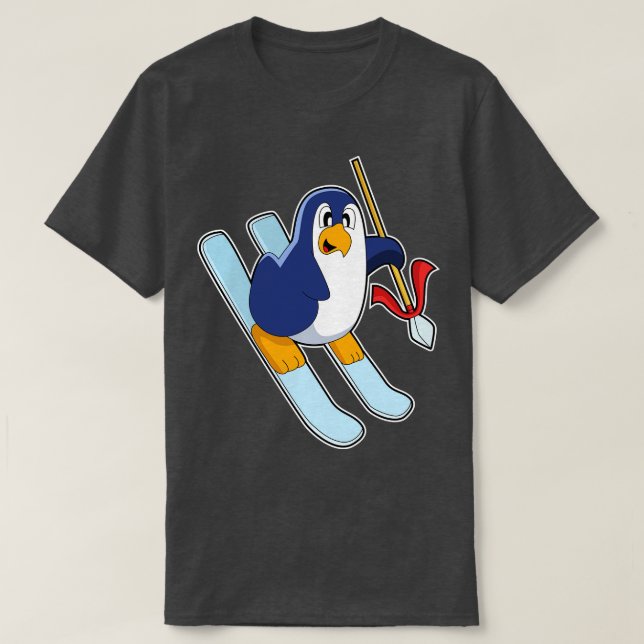 T-shirt Pingouin comme skieur avec ski (Design devant)