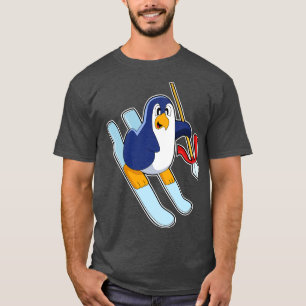 T-shirt Pingouin comme skieur avec ski