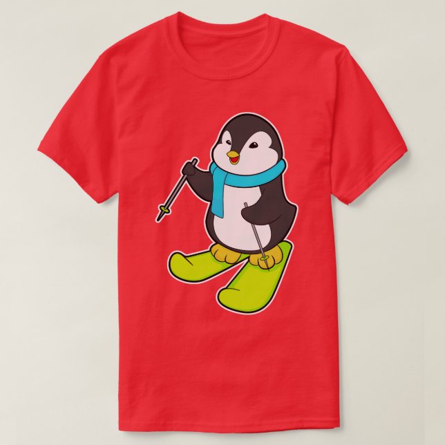 T-shirt Pingouin comme skieur avec Ski 2 (Design devant)