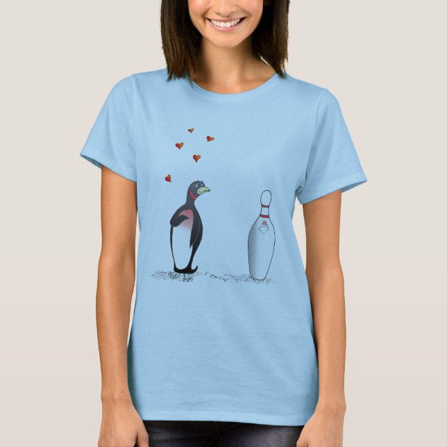 T-shirt Pingouin dans l'amour avec le Pin de bowling (Devant)