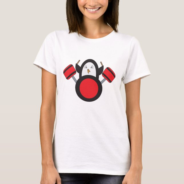 T-shirt Pingouin Drummer Music Cute (Devant)