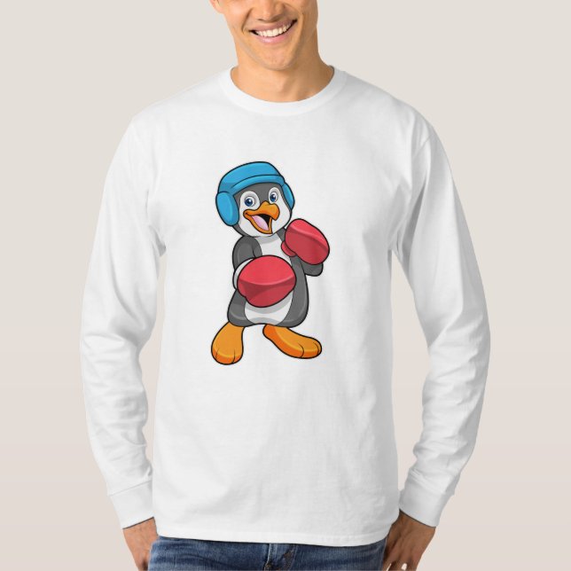 T-shirt Pingouin en boîte avec gants et casque de boxe (Devant)