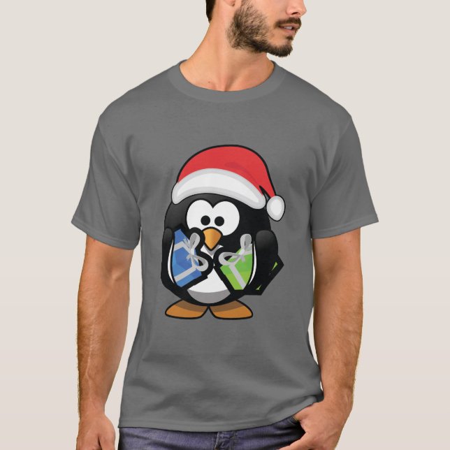 T-shirt Pingouin en caricature mignonne avec cadeaux (Devant)