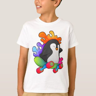 T-shirt Pingouin en patinage avec skateboard