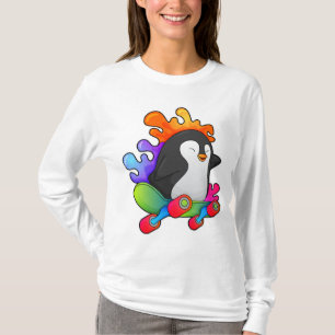 T-shirt Pingouin en patinage avec skateboard