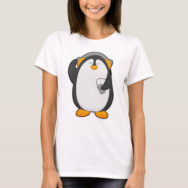 T-shirt Pingouin et téléphone mobile avec casque (Devant)