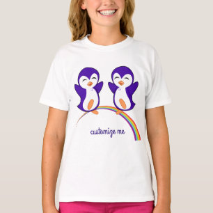 T-shirt Pingouin mauve sur les enfants Rainbow Custom